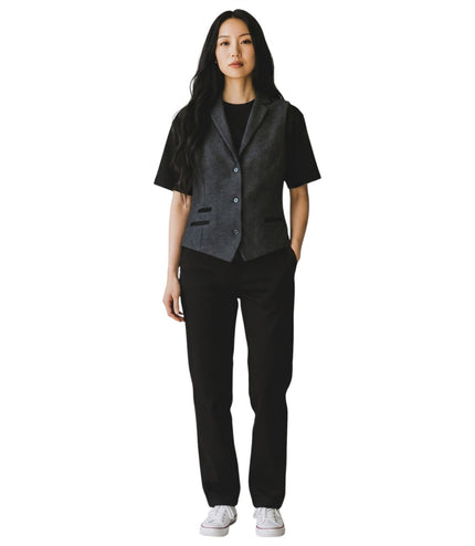 Women's Black Herringbone Wool Tweed Check Tailored Waistcoat - WS-1