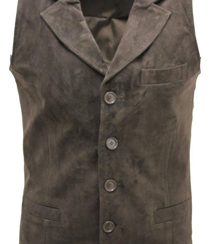 Mens Classic Smooth Goat Suede Leather Waistcoat-Exeter - Brown