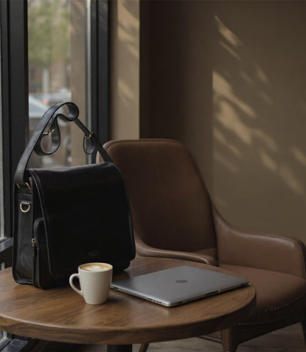 Leather Vintage Black Messenger Shoulder Crossbody Travel Business Bag - Ranger