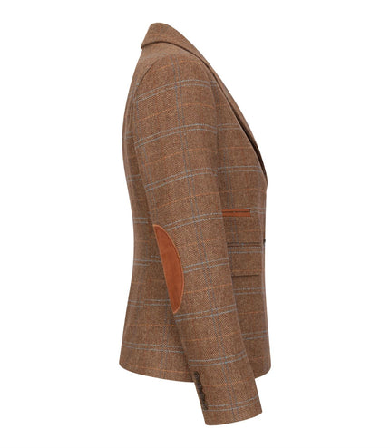Women's Oak Brown 2 Piece Set Tweed Blazer Waistcoat in Herringbone Check