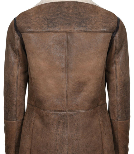 Mens Double Breasted Shearling Sheepskin Pea Coat-Valencia - Tan Brown