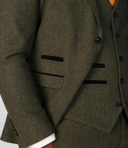 Men's Olive Green Wool Blend Tweed Formal Blazer