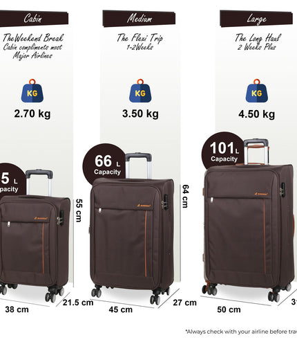 Carrollton Set of 3 Soft Shell Suitcase in Brown