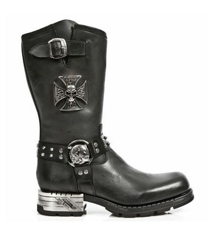 New Rock Men's Black Leather Gothic Cowboy Boots - MR030-S1