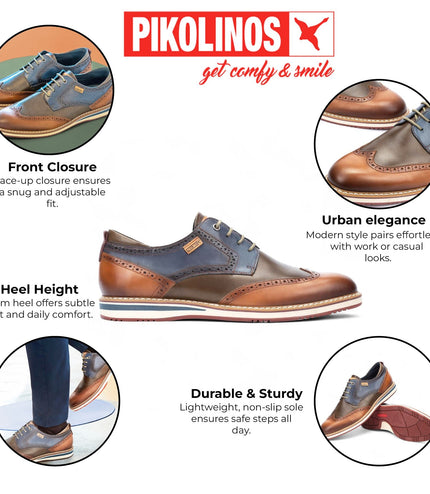 Pikolinos Men's Brandy Brown Leather Brogue Lace-Up Oxford Shoes - Avila