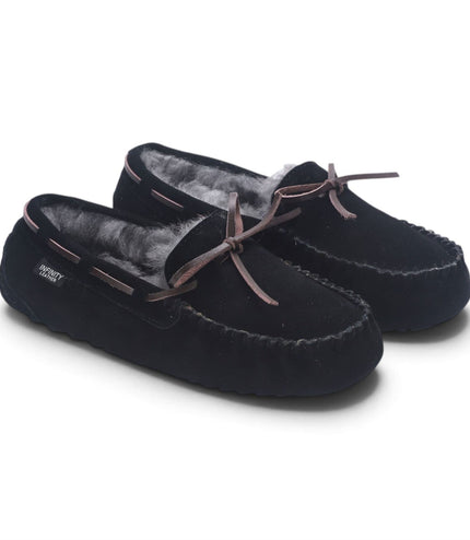 Women's Black Genuine Sheepskin Moccasin Winter Slippers - Aspen