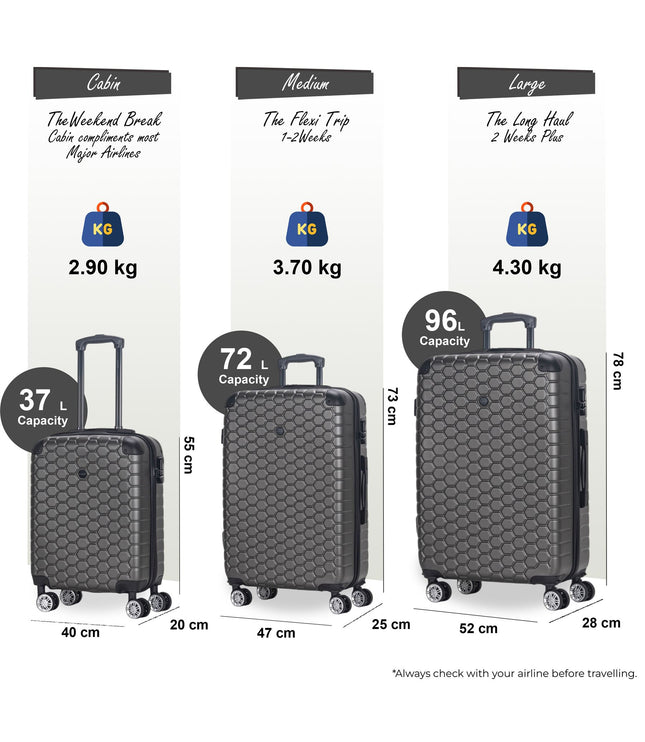 Noda Set of 3 Hard Shell Suitcase in Charcoal