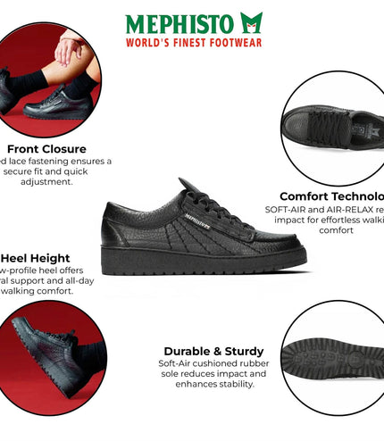 Mephisto Rainbow Men's Leather Black Walking Shoes - Mamouth 714