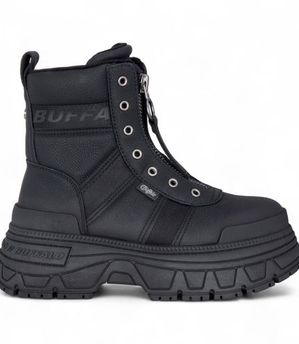 Buffalo Womens Black Chunky Platform Front Zip High Ankle Combat Boots - Fusion