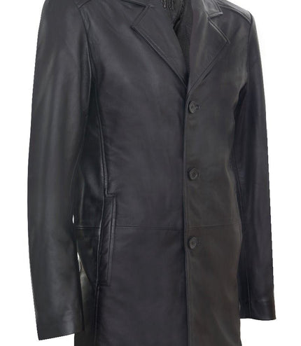 Mens 3/4 Black Leather Coat-Rosario