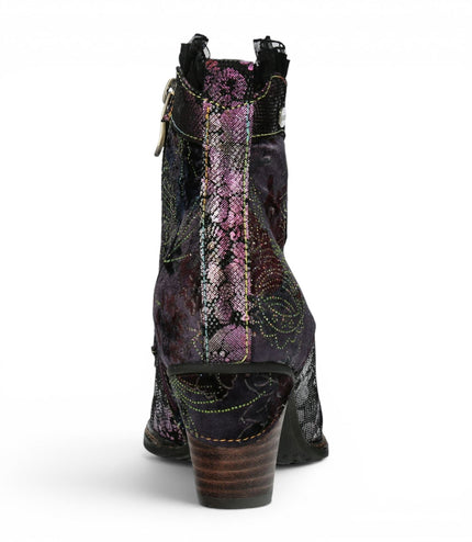 Laura Vita Women's Floral Goth Victorian Violet Leather Heeled Ankle Boots - Alcizeeo-190