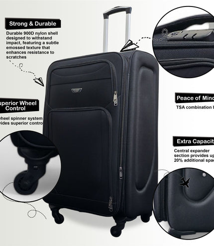 Nagoya X-Large Soft Shell Suitcase in Black