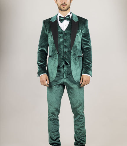 Men's Green 3 Piece Velvet Wedding Tuxedo Formal Suit
