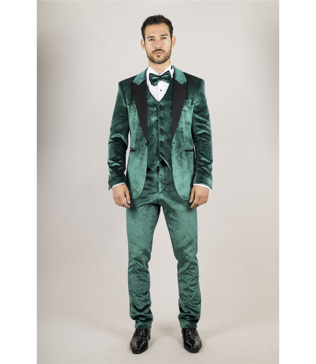 Men's Green 3 Piece Velvet Wedding Tuxedo Formal Suit
