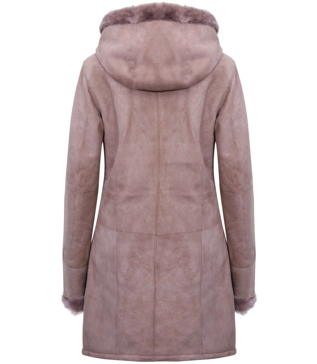 Womens Suede Merino Sheepskin Parka Coat-Tripoli - Taupe