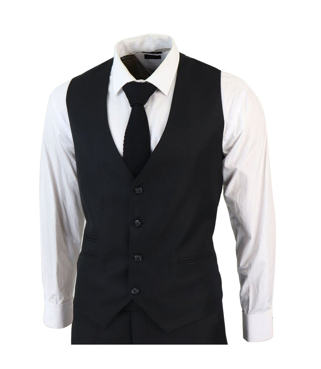 Mens IM1 Classic Plain Black 3 Piece Suit