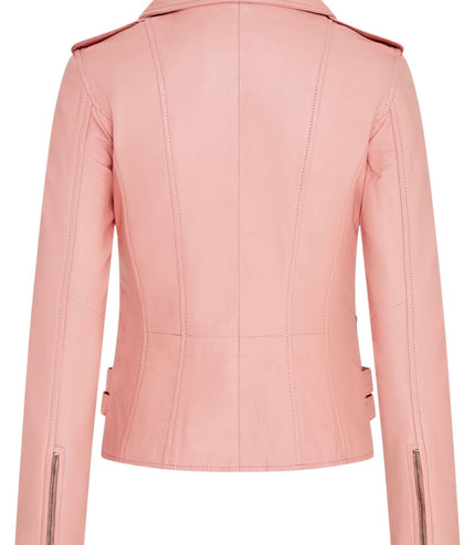 Womens Leather Brando Biker Jacket-Orlando - Baby Pink