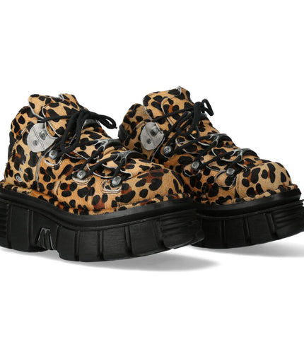 New Rock M-106-C192 Leopard Brown Leather Gothic Ankle Boots