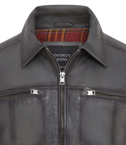 Men's Vintage Classic Short Soft Leather Biker Jacket - Grey