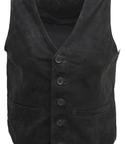 Mens Classic Goat Suede Leather Waistcoat-Norwich - Black