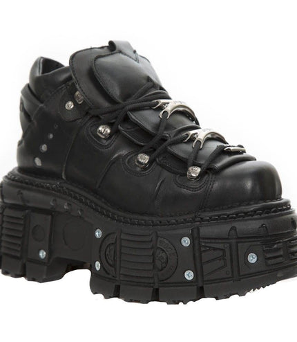 New Rock Unisex Metallic Black Leather Gothic Boots- M-Tank106-C2