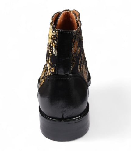 Justin Reess Men's Black Floral Print Leather Oxford Ankle Boots - Adam