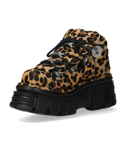 New Rock M-106-C192 Leopard Brown Leather Gothic Ankle Boots