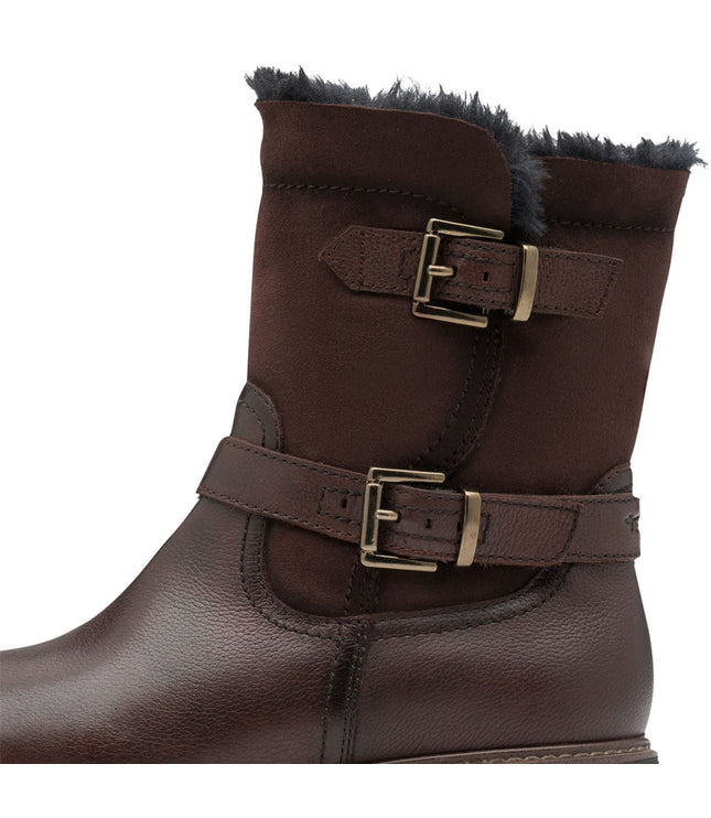 Tamaris Womens Winter Mocca Brown Leather Buckle Zip Biker Ankle Boots