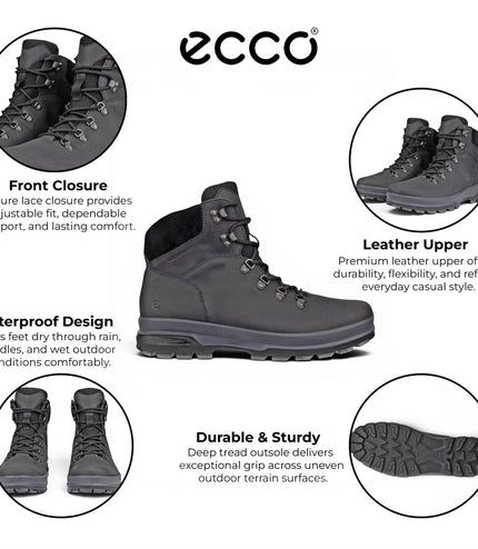 Ecco Men's Black Leather Waterproof Lace-up Hiking Boots - Rugged Track 25