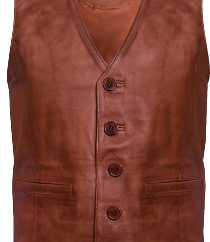 Mens Classic Leather Waistcoat-Chester - Tan
