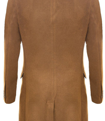 Men's Long Brown Wool Slim Fit Overcoat