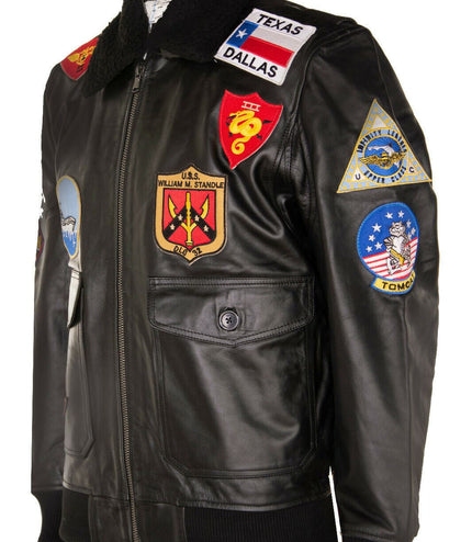 Mens A2 Top Gun Leather Bomber Jacket-Camborne - Black