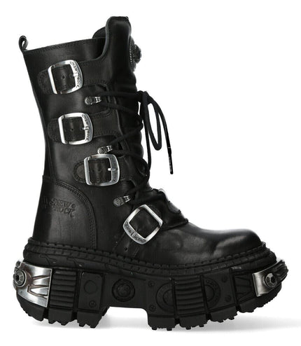 New Rock Mid Calf Gothic Leather Boots-WALL1473-S3