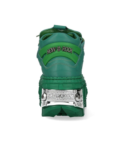 New Rock M-106Wall-C29 Metallic Green Leather Gothic Ankle Boots