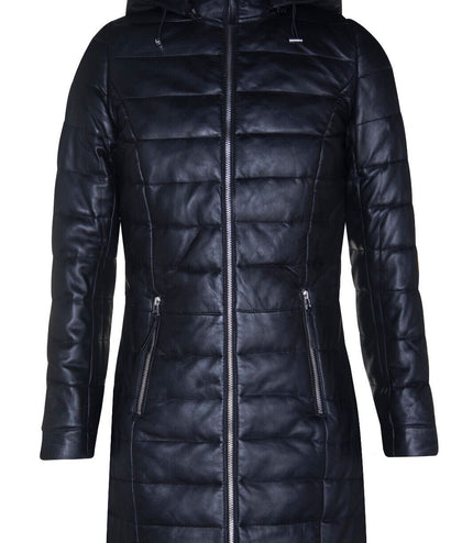 Womens Leather Puffer Parka Jacket-Andria
