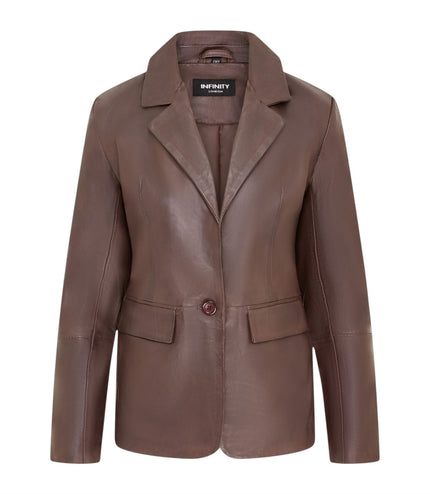 Womens Soft Leather Blazer Jacket-Apeldoorn - Conker Brown