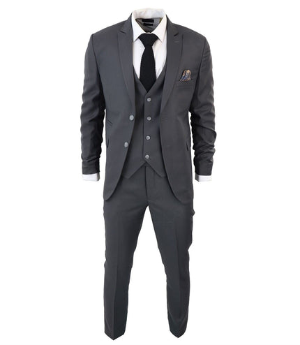 Mens IM1 Classic Plain Charcoal 3 Piece Suit