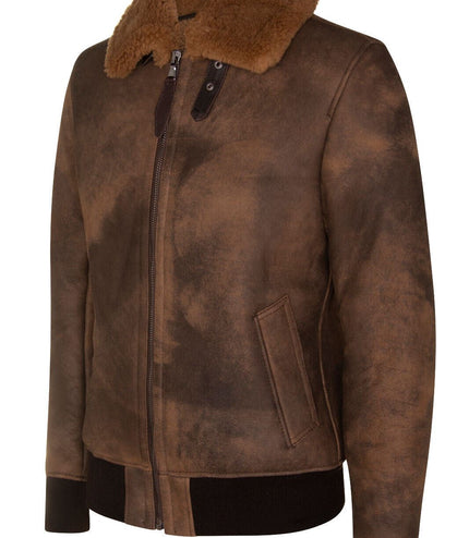 Mens Antique Sheepskin Bomber Jacket-Algorta