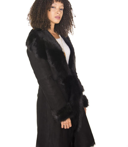 Womens Toscana Sheepskin Suede Trench Coat-Tbilisi - Navy