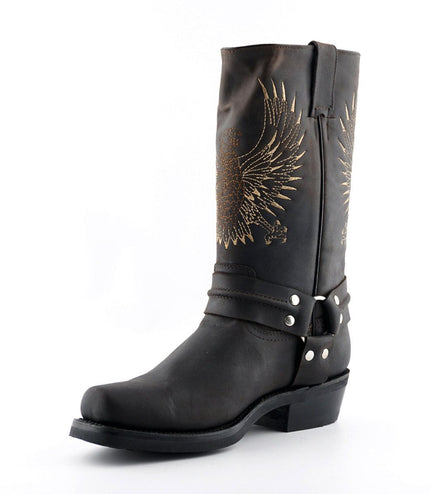 Grinders Mens Brown Leather Cowboy Boots - Bald Eagle