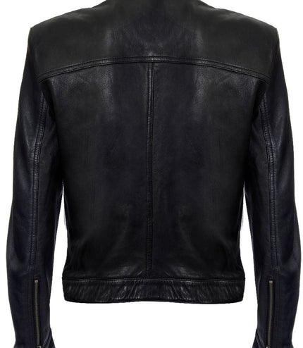 Men's Classic Fitted Leather Biker Jacket-Austin - Black