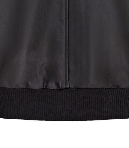 Mens Soft Leather MA-1 Varsity Bomber Jacket - Black