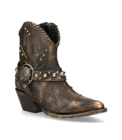 New Rock Brown Leather Pointed Cowboy Boots - WSTM004-S1