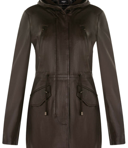 Womens Mid Length Hooded Parka Jacket-Oakengates - Brown