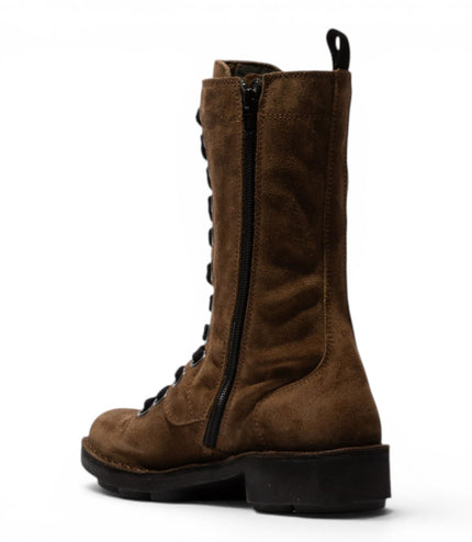 Fly London Women’s Brown Leather Lace-Up Combat Ankle Boots- NOLE176