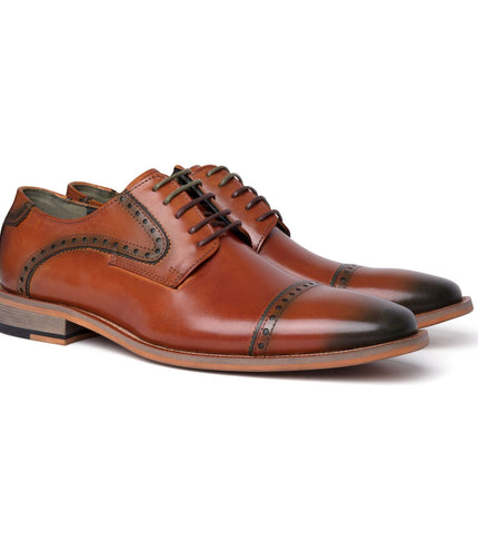 Justin Reess Men's Brown Leather Lace Up Oxford Shoes - Jenson