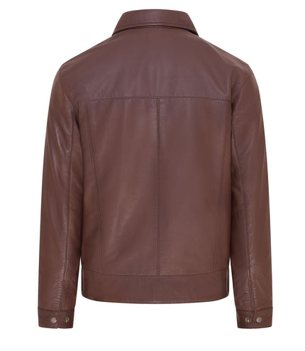 Mens Retro 100% Nappa Leather Harington Biker Jacket - Brown