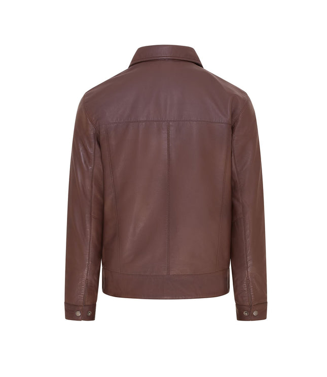 Mens Retro 100% Nappa Leather Harington Biker Jacket - Brown