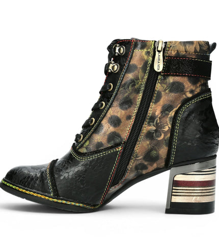 Laura Vita Women's Victorian Floral Black Leather Lace-Up Ankle Boots - Idcorao-10