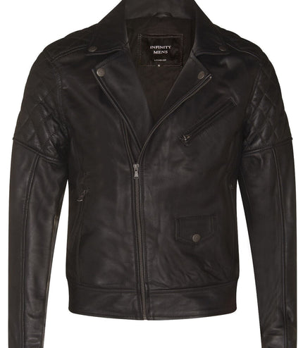 Mens Cross Zip Leather Biker Jacket - Gibraltar - Black